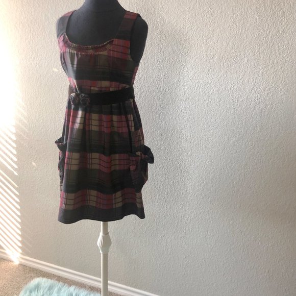 Inspira Maroon Plaid Pattern Semi-Formal Dress - Picture 2 of 5